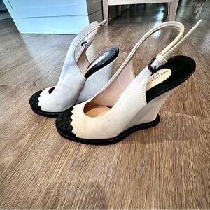 Bottega Veneta Suede & Intrecciato Leather Slingback Wedge Heels Size 39